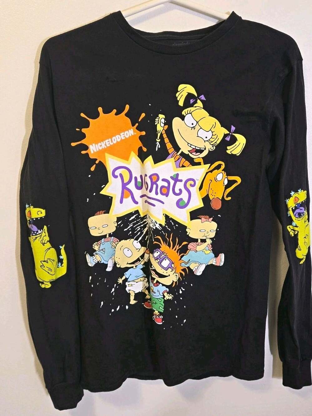 Nickelodeon Rugrats Reptar Sleeve Graphic Long Sleeve T Shirt Black Adult Small